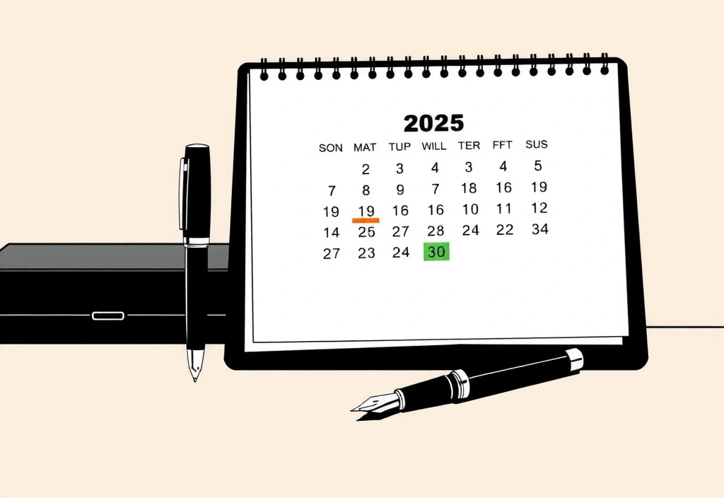 Ilustrace kalendáře a pera pro rezervaci konzultace